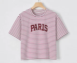 تیشرت راه راه پنبه چاپ گلدوزی PARIS