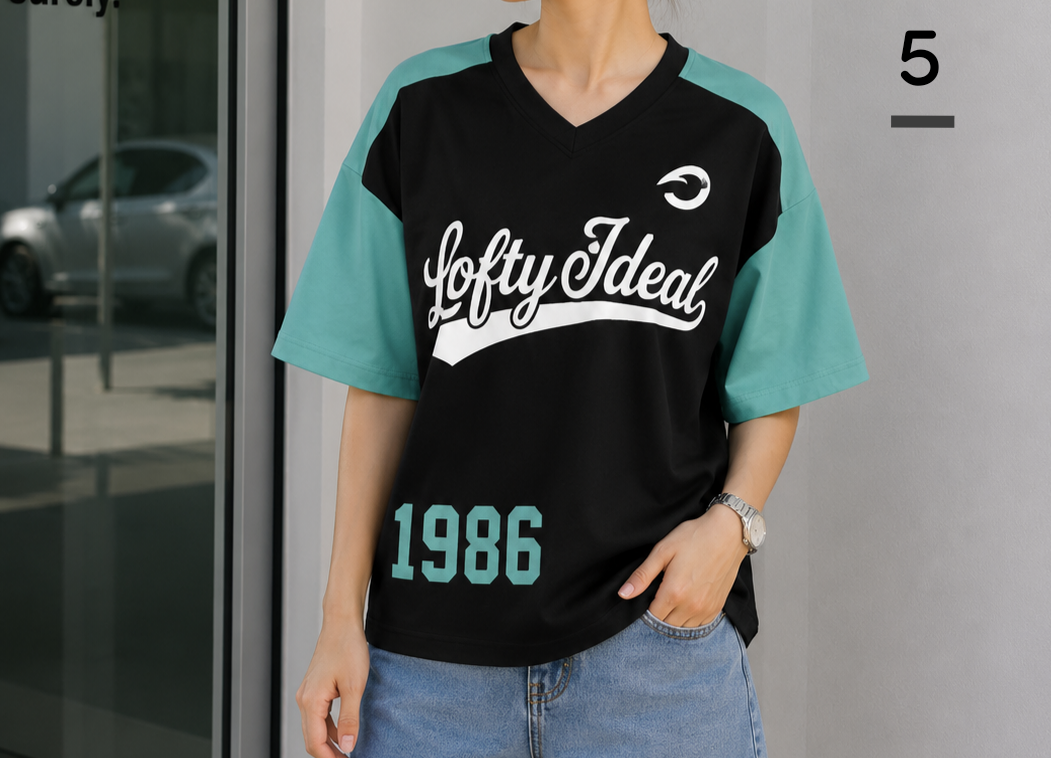 نمای 5 تیشرت یقه هفت چاپ 1986 دو رنگ