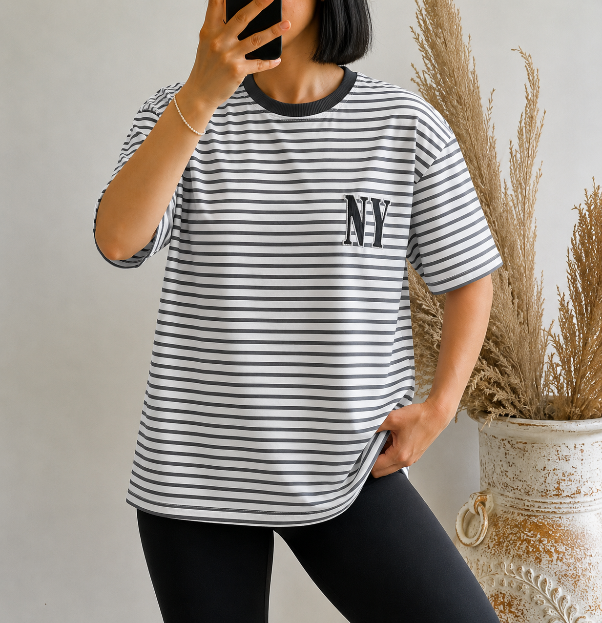 تیشرت راه راه پنبه زنانه گلدوزی NY