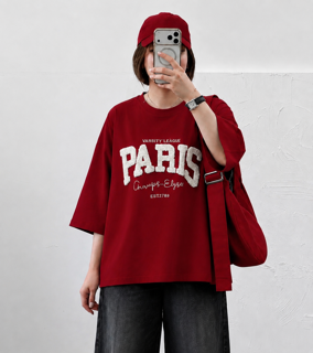 تیشرت باکسی گلدوزی برجسته PARIS