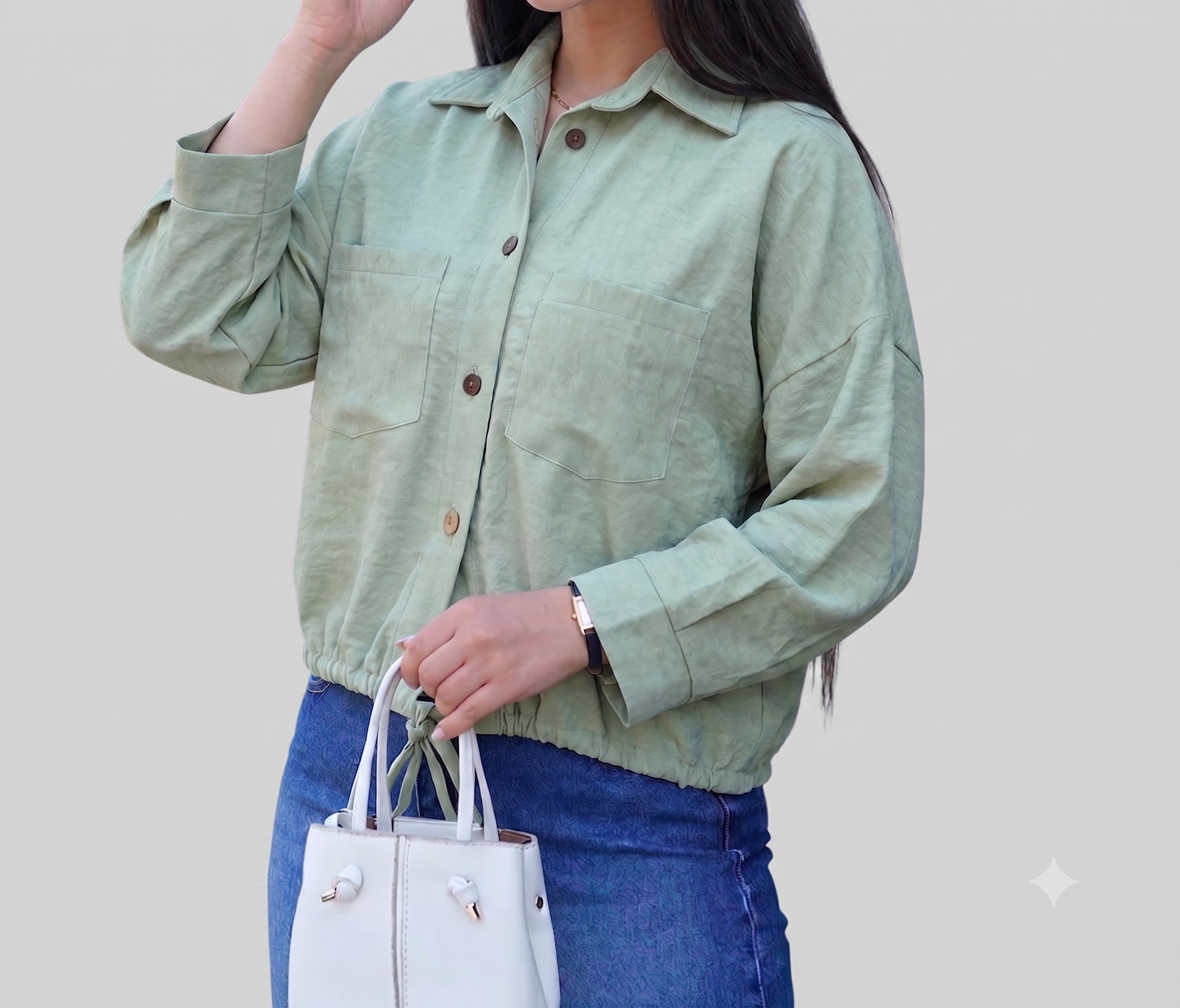 شومیز کتان سیلک دو جیب
