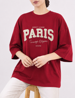 تیشرت باکسی گلدوزی برجسته PARIS