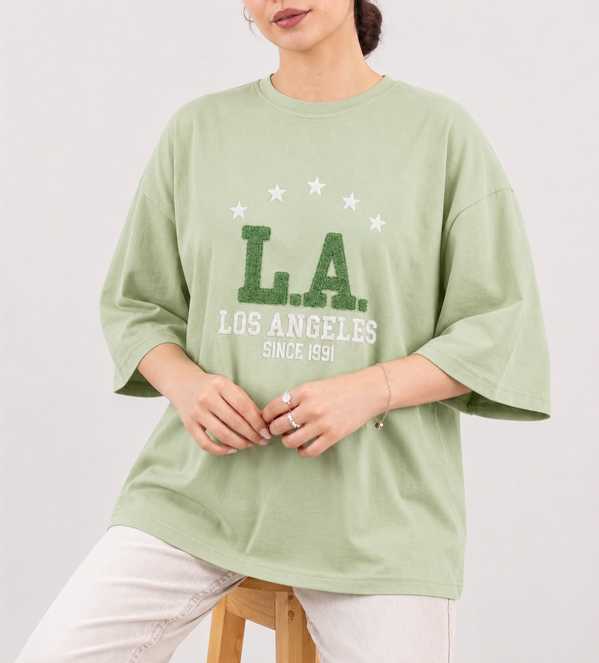 تیشرت باکسی پنبه گلدوزی حوله ای Los Angeles