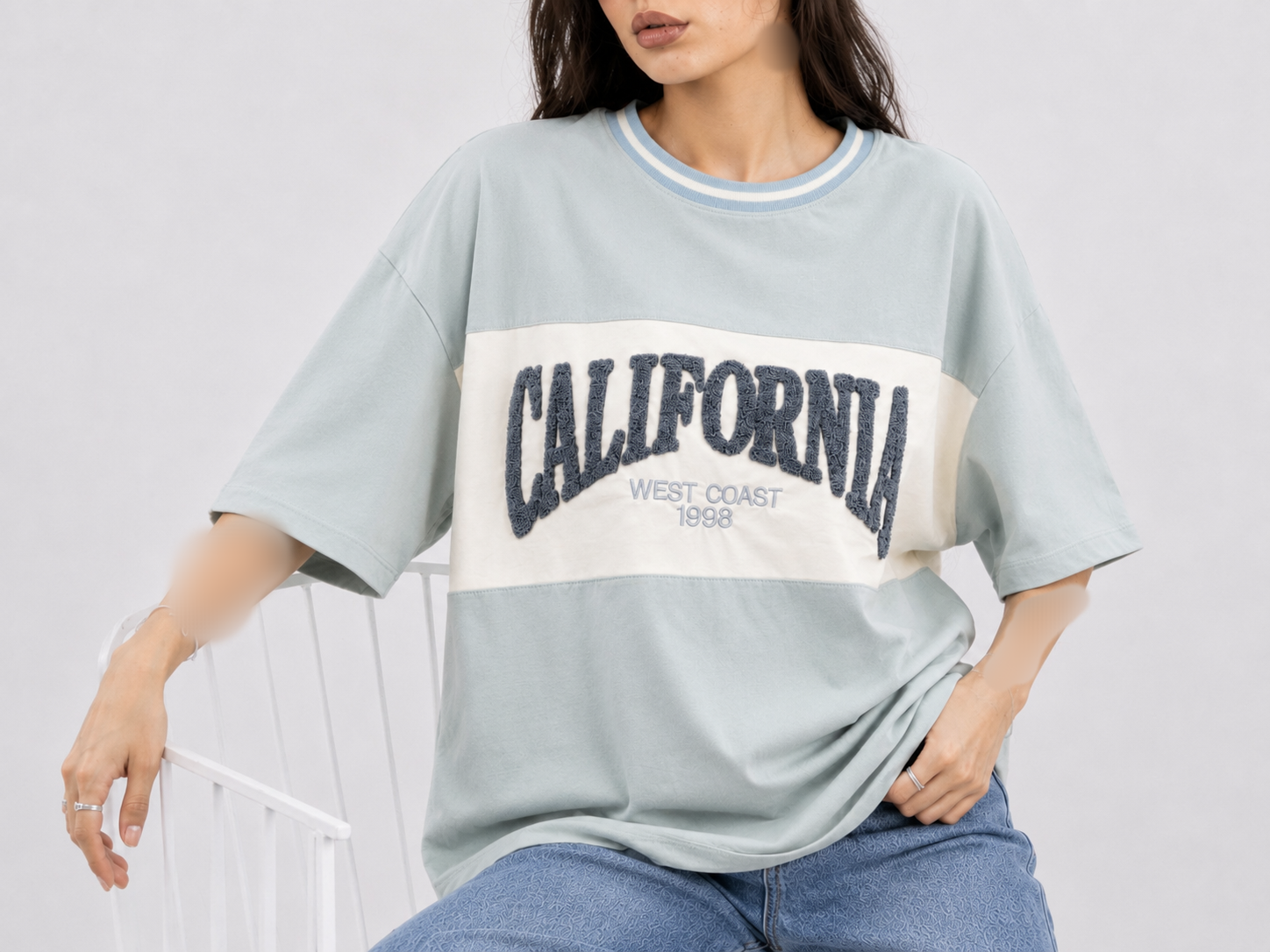 تیشرت باکسی پنبه گلدوزی حوله ای California