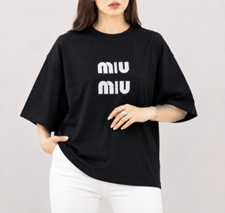 تیشرت باکسی پنبه چاپ برجسته Miu