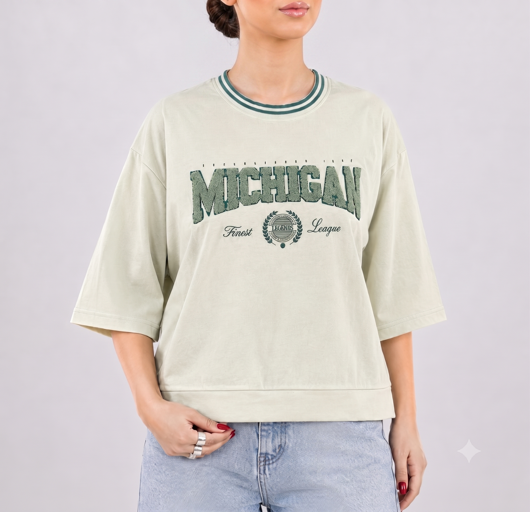 تیشرت کراپ پنبه گلدوزی حوله ای Michigan
