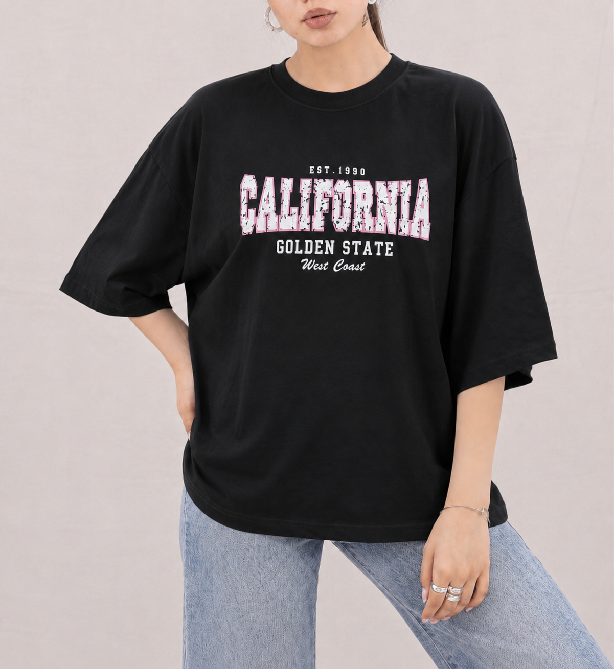 تیشرت باکسی پنبه چاپ برجسته California