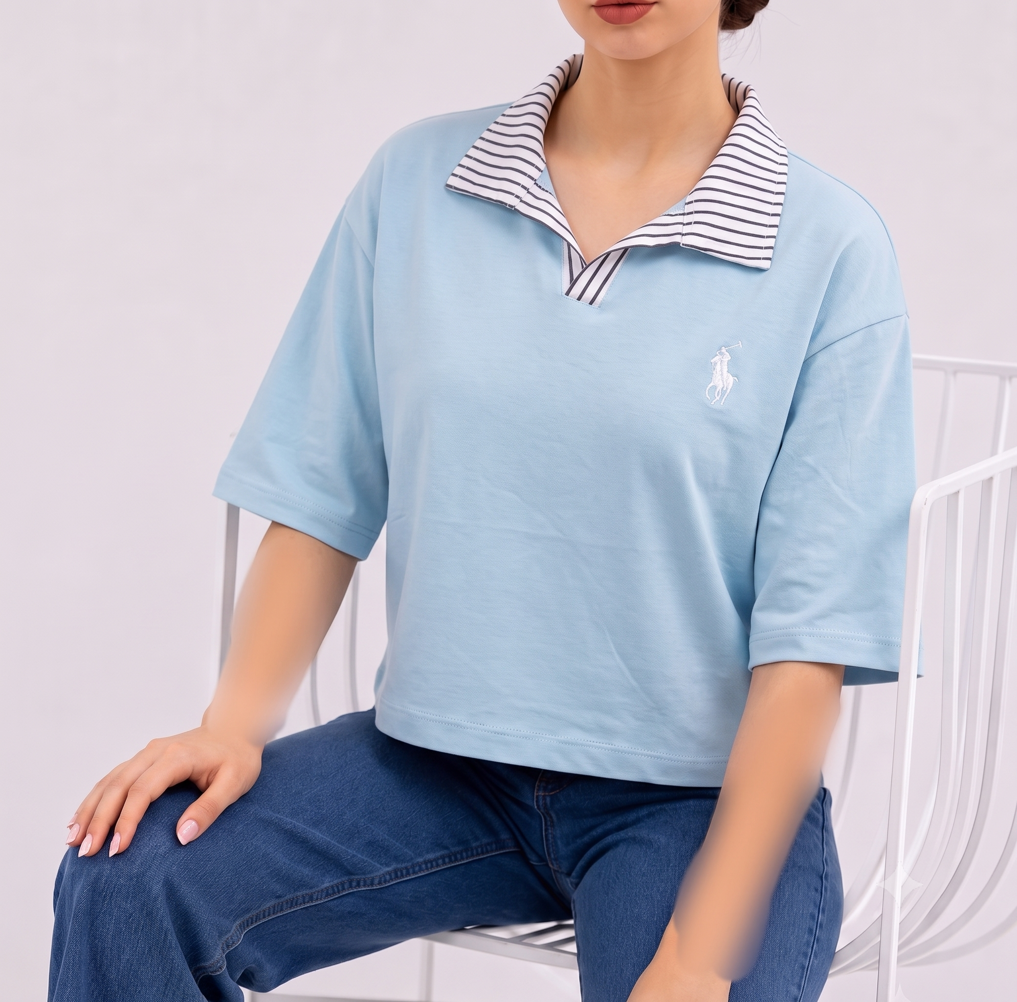 پولوشرت یقه راه راه با گلدوزی Polo