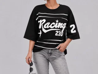 تیشرت باکسی زنانه چاپ Racing