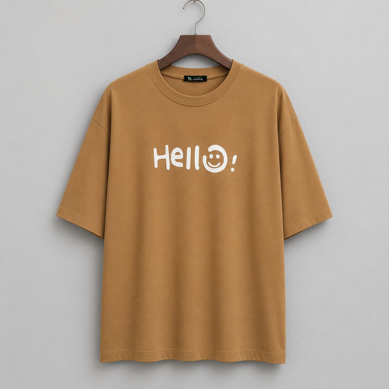 نمای 3 تیشرت باکسی چاپ Hello