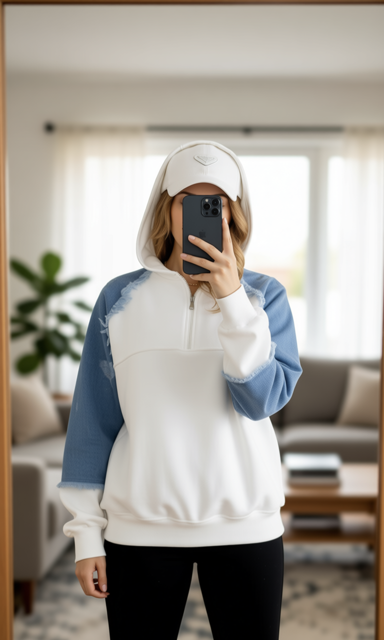 بلوز دورس نیم زیپ کلاه‌دار زنانه