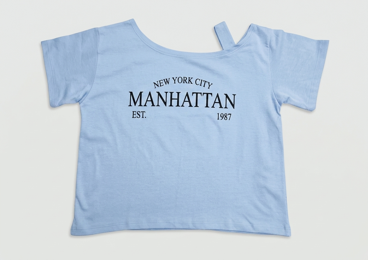 نمای 5 تیشرت کراپ زنانه بندی چاپ Manhattan