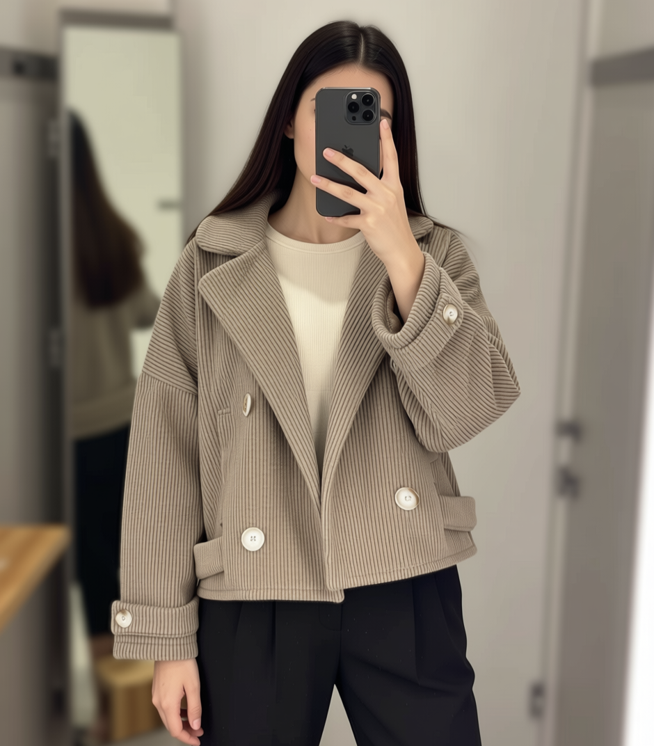 کت فوتر زنانه یقه انگلیسی چهار دکمه