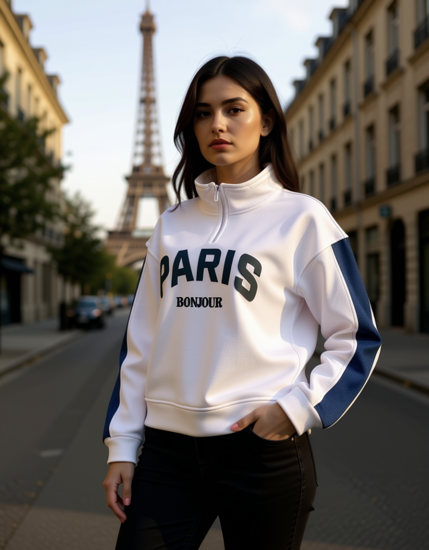 دورس زنانه نیم زیپ پاریس آستین جین