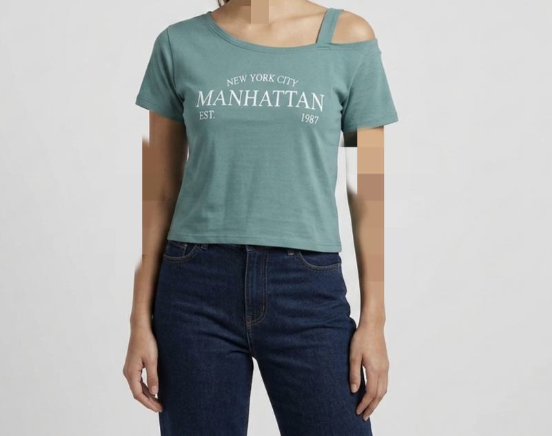 نمای 4 تیشرت کراپ زنانه بندی چاپ Manhattan